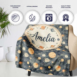 Watercolor Planets Galaxy Space Theme Seamless Pattern Lovely  Personalised Custom Name Super Soft Fleece Blanket Bed Sofa Throw