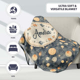 Watercolor Planets Galaxy Space Theme Seamless Pattern Lovely  Personalised Custom Name Super Soft Fleece Blanket Bed Sofa Throw