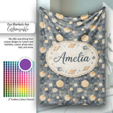 Watercolor Planets Galaxy Space Theme Seamless Pattern Lovely  Personalised Custom Name Super Soft Fleece Blanket Bed Sofa Throw