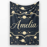 Celestial Planets Stars Orbit Line Art Seamless Pattern Lovely  Personalised Custom Name Super Soft Fleece Blanket Bed Sofa Throw