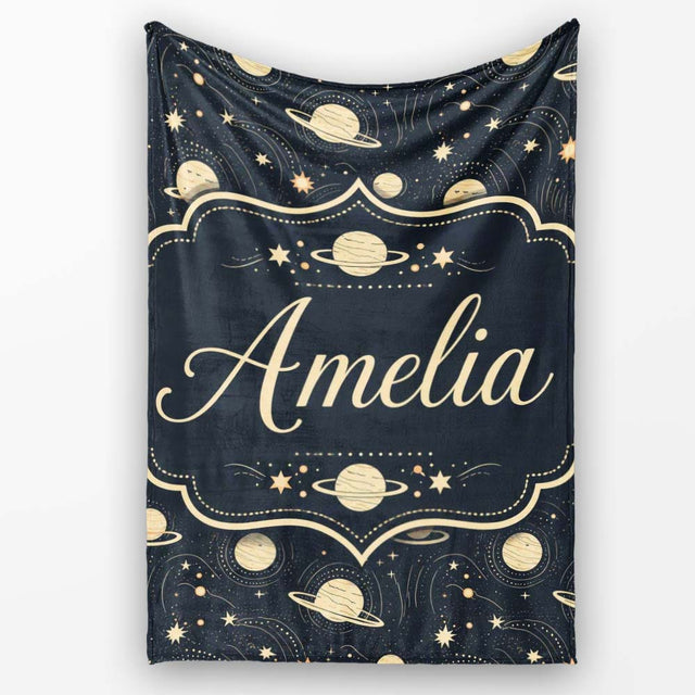 Celestial Planets Stars Orbit Line Art Seamless Pattern Lovely  Personalised Custom Name Super Soft Fleece Blanket Bed Sofa Throw
