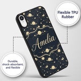 Celestial Planets Stars Orbit Line Art Seamless Custom Name Protective Phone Case Mobile Cover Durable Everyday Smartphone Shock Resistant