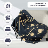 Celestial Planets Stars Orbit Line Art Seamless Pattern Lovely  Personalised Custom Name Super Soft Fleece Blanket Bed Sofa Throw