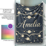 Celestial Planets Stars Orbit Line Art Seamless Pattern Lovely  Personalised Custom Name Super Soft Fleece Blanket Bed Sofa Throw