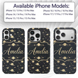 Celestial Planets Stars Orbit Line Art Seamless Custom Name Protective Phone Case Mobile Cover Durable Everyday Smartphone Shock Resistant