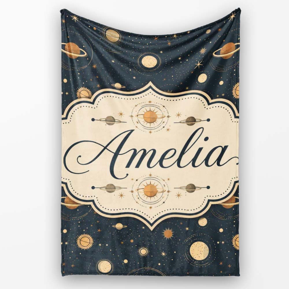 Solar System Space Objects Seamless Pattern Charming  Decor  Personalised Custom Name Super Soft Fleece Blanket Bed Sofa Throw