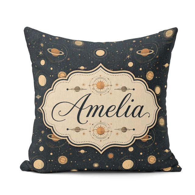 Custom Name Solar System Space Objects Seamless Pattern Decor Square Filled Cushion Throw Pillow Sofa Bed Home Decor Zip Washable UK Made