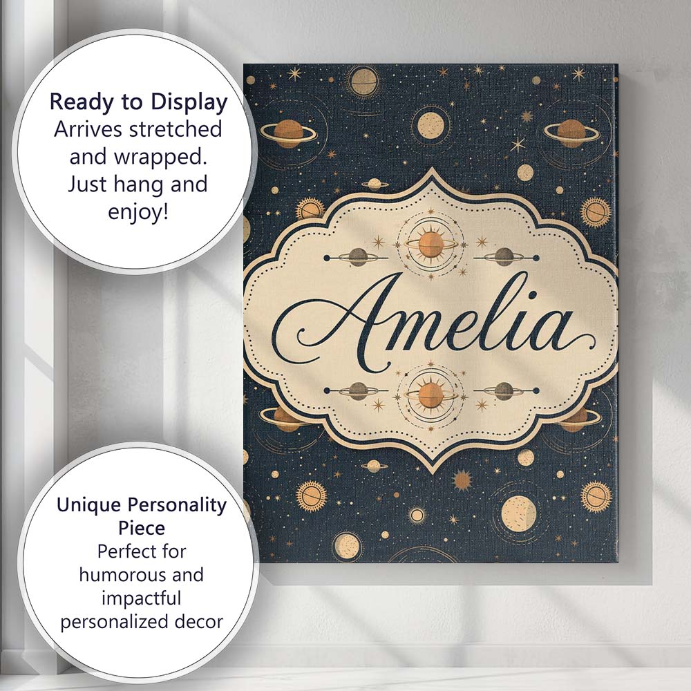 Personalised Name Solar System Space Custom Premium Decorative Design Modern Room Accent Canvas Wall Art Print Decor Picture Ready to Hang