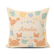 Custom Name Cute Crab Bucket Beach Cartoon Animal Pattern Cute Square Filled Cushion Throw Pillow Sofa Bed Home Decor Zip Washable UK Made