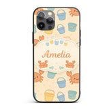 Cute Crab Bucket Beach Cartoon Animal Pattern Custom Name Protective Phone Case Mobile Cover Durable Everyday Smartphone Shock Resistant