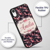 Japanese Sakura Blossom Branches Dark Elegant Custom Name Protective Phone Case Mobile Cover Durable Everyday Smartphone Shock Resistant