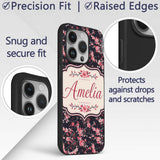 Japanese Sakura Blossom Branches Dark Elegant Custom Name Protective Phone Case Mobile Cover Durable Everyday Smartphone Shock Resistant
