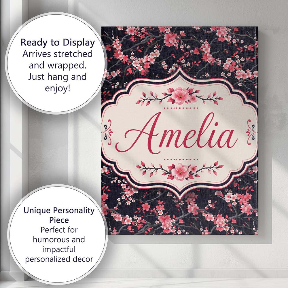 Personalised Name Japanese Sakura Blossom Custom  Unique Gift Idea Elegant Feature Canvas Wall Art Print Decor Picture Ready to Hang
