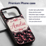 Japanese Sakura Blossom Branches Dark Elegant Custom Name Protective Phone Case Mobile Cover Durable Everyday Smartphone Shock Resistant