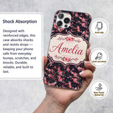 Japanese Sakura Blossom Branches Dark Elegant Custom Name Protective Phone Case Mobile Cover Durable Everyday Smartphone Shock Resistant