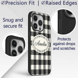 Micro Check Distortion Black Cream Printed Design Custom Name Protective Phone Case Mobile Cover Durable Everyday Smartphone Shock Resistant