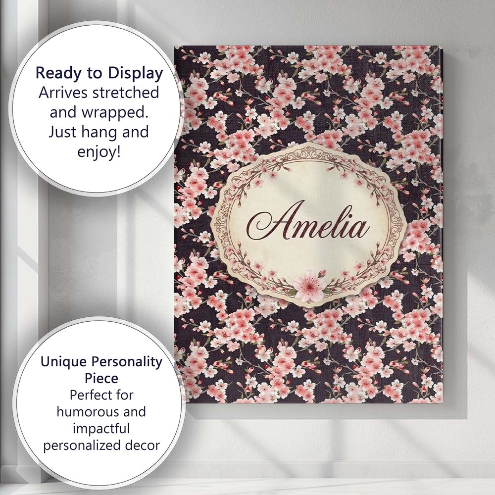 Personalised Name Elegant Sakura Blossom Custom  Interior Decorative Contemporary Canvas Wall Art Print Decor Picture Ready to Hang