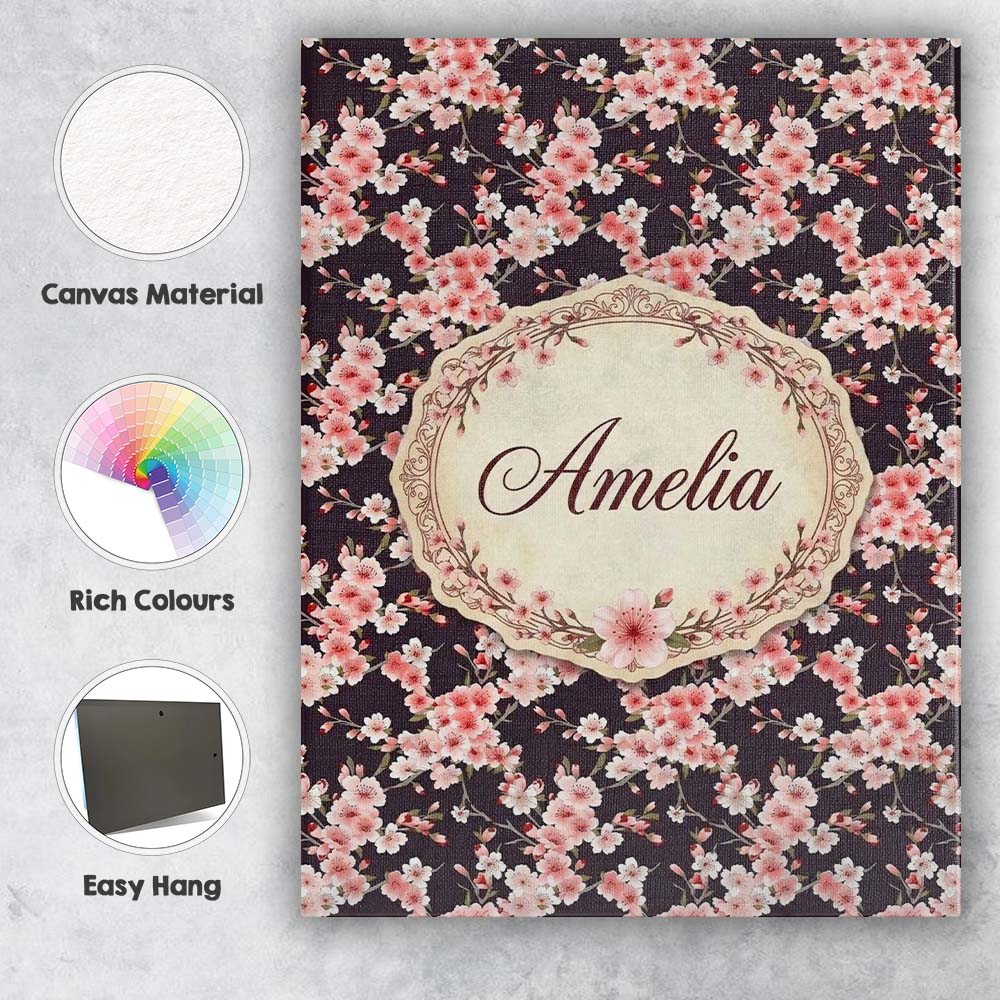 Personalised Name Elegant Sakura Blossom Custom  Interior Decorative Contemporary Canvas Wall Art Print Decor Picture Ready to Hang