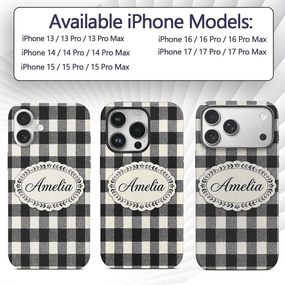 Micro Check Distortion Black Cream Printed Design Custom Name Protective Phone Case Mobile Cover Durable Everyday Smartphone Shock Resistant