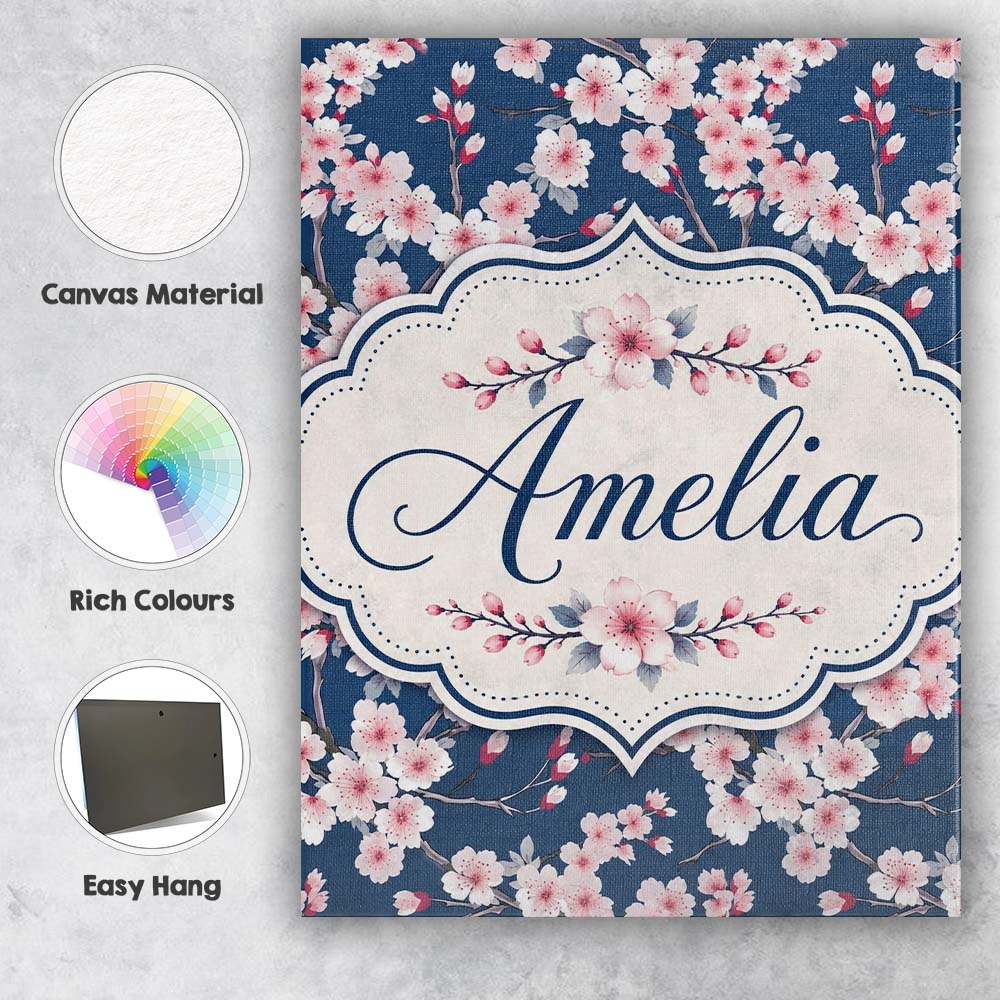 Personalised Name Soft Sakura Flower Custom Premium Decorative Design Modern Room Accent Canvas Wall Art Print Decor Picture Ready to Hang
