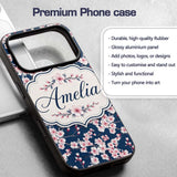 Soft Sakura Flower Branches Blue Printed Design Custom Name Protective Phone Case Mobile Cover Durable Everyday Smartphone Shock Resistant