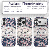 Soft Sakura Flower Branches Blue Printed Design Custom Name Protective Phone Case Mobile Cover Durable Everyday Smartphone Shock Resistant