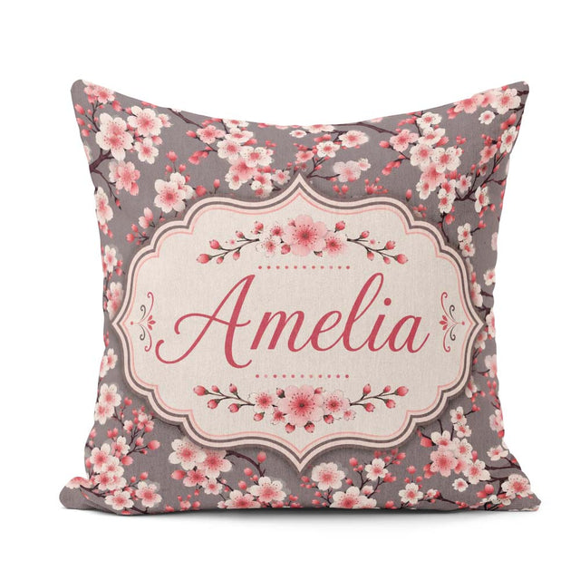 Custom Name Blossom Branches Background Elegant Seamless Pattern Square Filled Cushion Throw Pillow Sofa Bed Home Decor Zip Washable UK Made