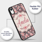 Cherry Blossom Branches Grey Background Elegant Custom Name Protective Phone Case Mobile Cover Durable Everyday Smartphone Shock Resistant