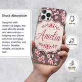 Cherry Blossom Branches Grey Background Elegant Custom Name Protective Phone Case Mobile Cover Durable Everyday Smartphone Shock Resistant