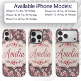 Cherry Blossom Branches Grey Background Elegant Custom Name Protective Phone Case Mobile Cover Durable Everyday Smartphone Shock Resistant