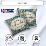 Custom Name Art Nouveau Botanical Leaves Floral Pattern Seamless Square Filled Cushion Throw Pillow Sofa Bed Home Decor Zip Washable UK Made