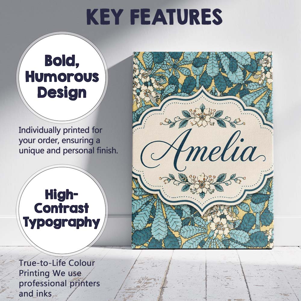 Personalised Name Nouveau Botanical Custom  Stylish Home Interior Elegant Feature Canvas Wall Art Print Decor Picture Ready to Hang