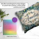 Custom Name Art Nouveau Botanical Leaves Floral Pattern Seamless Square Filled Cushion Throw Pillow Sofa Bed Home Decor Zip Washable UK Made