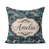 Custom Name Japanese Landscape Scene with Figures Trees Seamless Square Filled Cushion Throw Pillow Sofa Bed Home Decor Zip Washable UK Made