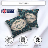 Custom Name Japanese Landscape Scene with Figures Trees Seamless Square Filled Cushion Throw Pillow Sofa Bed Home Decor Zip Washable UK Made