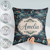 Custom Name Japanese Landscape Scene with Figures Trees Seamless Square Filled Cushion Throw Pillow Sofa Bed Home Decor Zip Washable UK Made