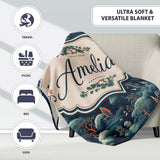 Japanese Landscape Scene with Figures and Trees Seamless Pattern  Personalised Custom Name Super Soft Fleece Blanket Bed Sofa Throw