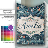 Japanese Landscape Scene with Figures and Trees Seamless Pattern  Personalised Custom Name Super Soft Fleece Blanket Bed Sofa Throw