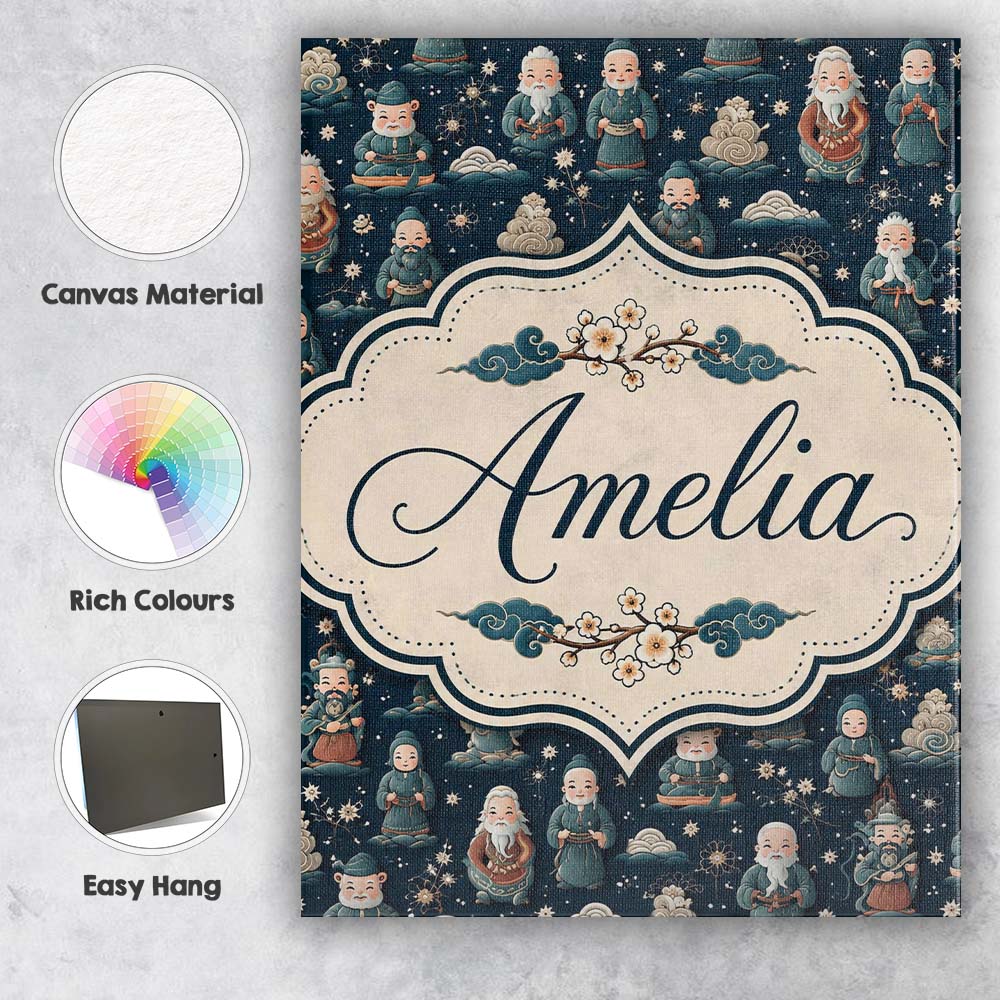 Personalised Name Cute Asian Elder Characters Custom Unique Gift Idea Modern Room Accent Canvas Wall Art Print Decor Picture Ready to Hang