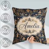 Custom Name Elegant Garden with Pagodas Figures Seamless Pattern Square Filled Cushion Throw Pillow Sofa Bed Home Decor Zip Washable UK Made