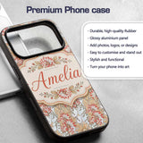 Vintage Botanical Floral Beige Background Classic Custom Name Protective Phone Case Mobile Cover Durable Everyday Smartphone Shock Resistant