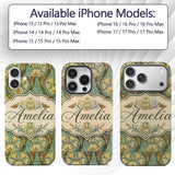 Art Nouveau Lily Flowers with Moths Decorative Custom Name Protective Phone Case Mobile Cover Durable Everyday Smartphone Shock Resistant
