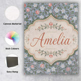 Personalised Name Delicate Small Floral Custom  Modern Room Accent Elegant Feature Canvas Wall Art Print Decor Picture Ready to Hang