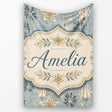 Vintage Floral Blue Background Botanical Leaves Seamless Pattern  Personalised Custom Name Super Soft Fleece Blanket Bed Sofa Throw