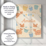 Personalised Name Cute Crab Bucket Beach Cartoon Animal Pattern Custom  Statement Canvas Wall Art Print Decor Picture Ready to Hang