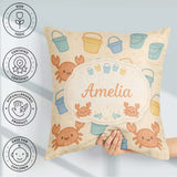 Custom Name Cute Crab Bucket Beach Cartoon Animal Pattern Cute Square Filled Cushion Throw Pillow Sofa Bed Home Decor Zip Washable UK Made