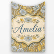 Ornate Vintage Floral Swirl Pattern with Yellow Blue Details Lovely  Personalised Custom Name Super Soft Fleece Blanket Bed Sofa Throw