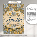 Ornate Vintage Floral Swirl Pattern with Yellow Blue Details Lovely  Personalised Custom Name Super Soft Fleece Blanket Bed Sofa Throw