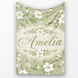 Soft White Floral Branches on Light Green Background Seamless Lovely  Personalised Custom Name Super Soft Fleece Blanket Bed Sofa Throw