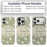 Soft White Floral Branches on Printed Design Custom Name Protective Phone Case Mobile Cover Durable Everyday Smartphone Shock Resistant